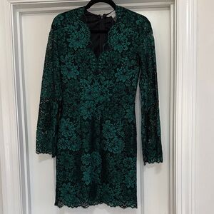 H&M Green Lace Mini Dress Long Sleeve Size 4